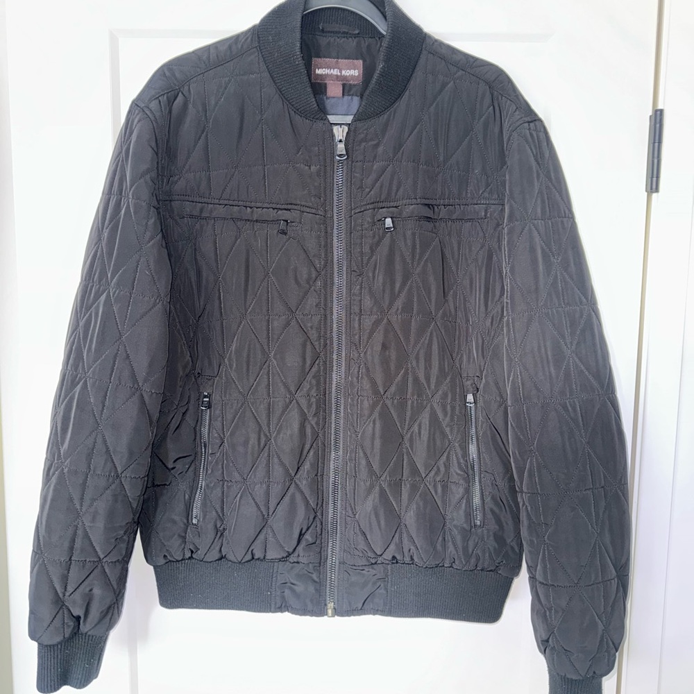 Michael Kors Men's Quilted Black Bomber Jacket